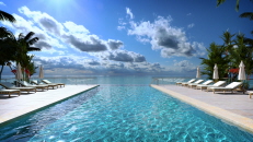 Luxury hotel infinity pool deck, designed in 3D